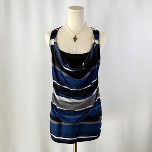 Lavish Women's Sleeveless Striped Cowl Neck Tank Top M